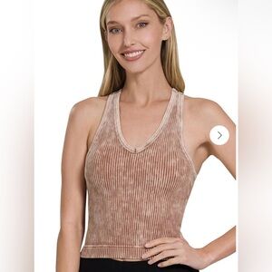 Zenana padded Camel padded& Ribbed Tank Top
